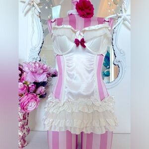 Victoria’s Secret Ivory Satin Ruffle Bows Sexy Little Things Apron Panty Set